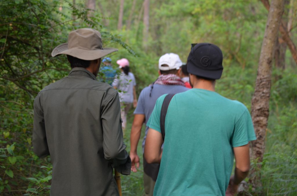 Walking through the jungles of Bardiya National Park with Wild life guide.
