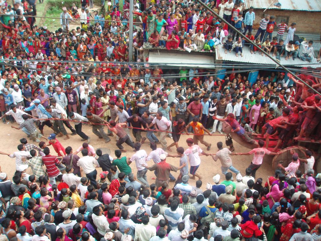 Locals pulling the Chariot of Bhairav in the Panauti Jatra